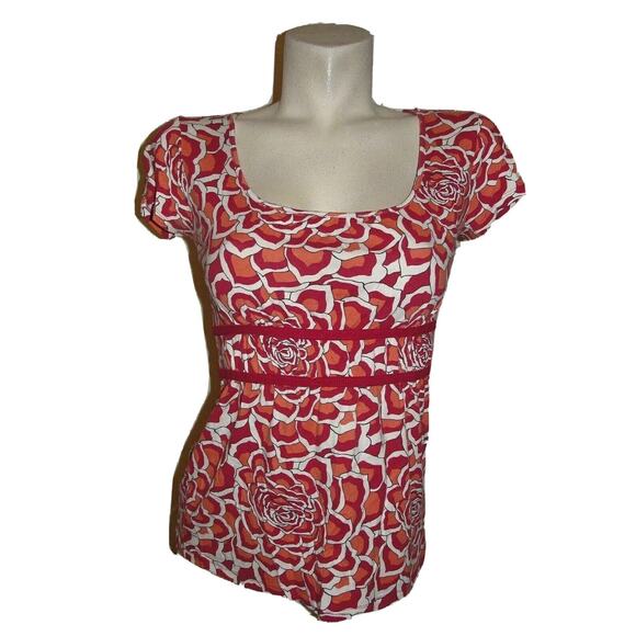 Ann Taylor Tops - ANN TAYLOR Top Sz XS Wine Peach Floral Rose Scoop Neck SS Shirt Y2K Whimsigoth